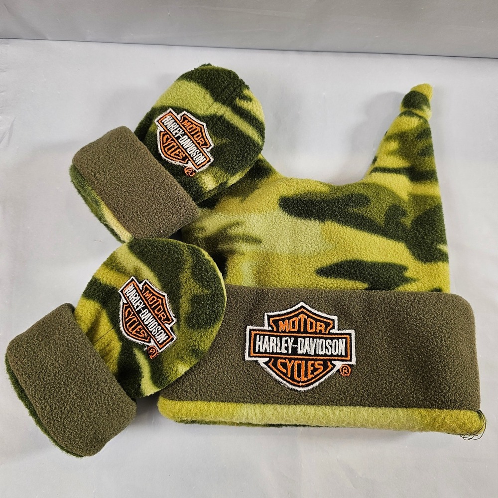 Harley Davidson Infant Camo Fleece Hat and‎ Mittens Set Born to Ride